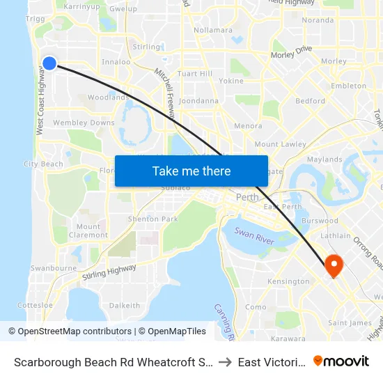 Scarborough Beach Rd Wheatcroft Street Cat Id 18 to East Victoria Park map