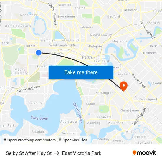 Selby St After Hay St to East Victoria Park map