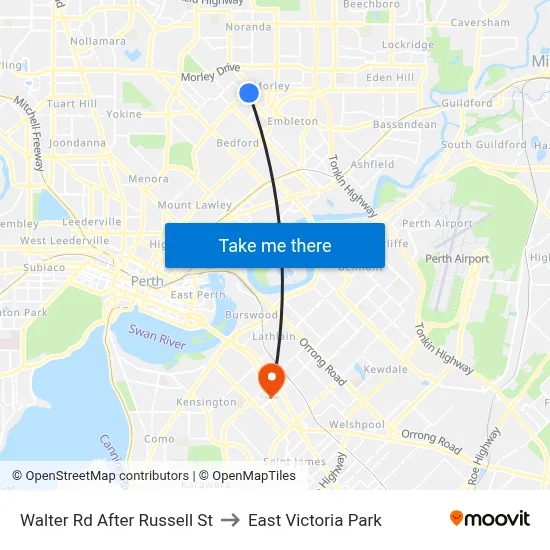 Walter Rd After Russell St to East Victoria Park map
