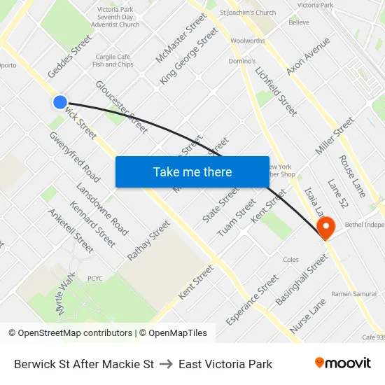 Berwick St After Mackie St to East Victoria Park map