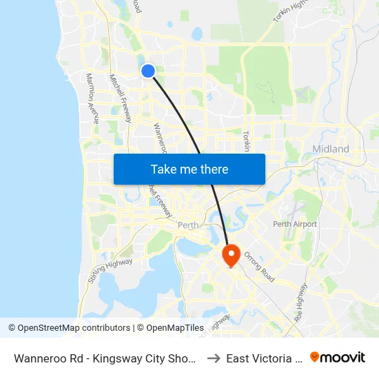 Wanneroo Rd - Kingsway City Shopping Ctr to East Victoria Park map