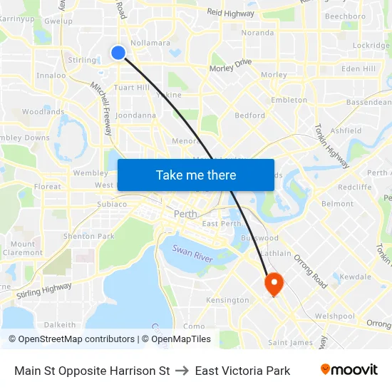 Main St Opposite Harrison St to East Victoria Park map