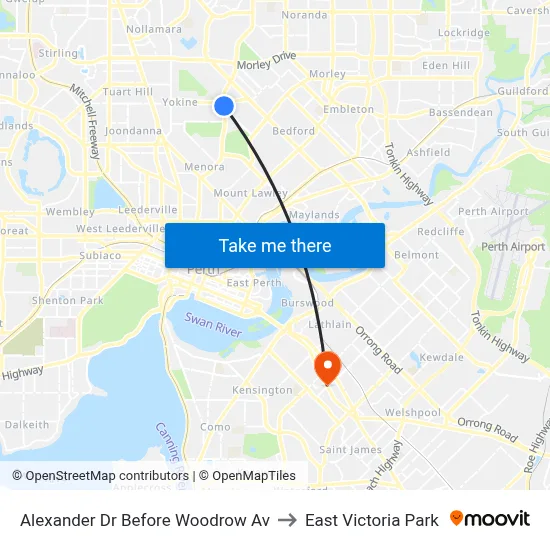 Alexander Dr Before Woodrow Av to East Victoria Park map