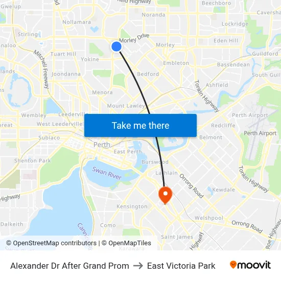 Alexander Dr After Grand Prom to East Victoria Park map