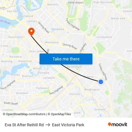 Eva St After Reihill Rd to East Victoria Park map
