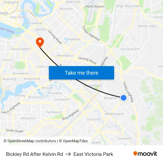Bickley Rd After Kelvin Rd to East Victoria Park map