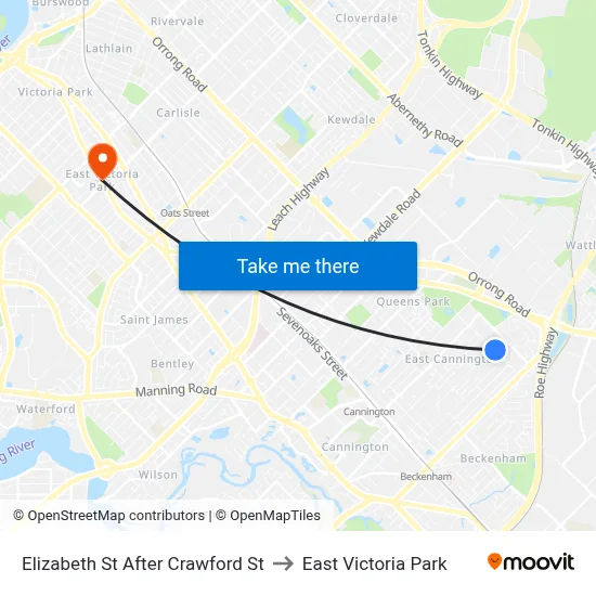 Elizabeth St After Crawford St to East Victoria Park map