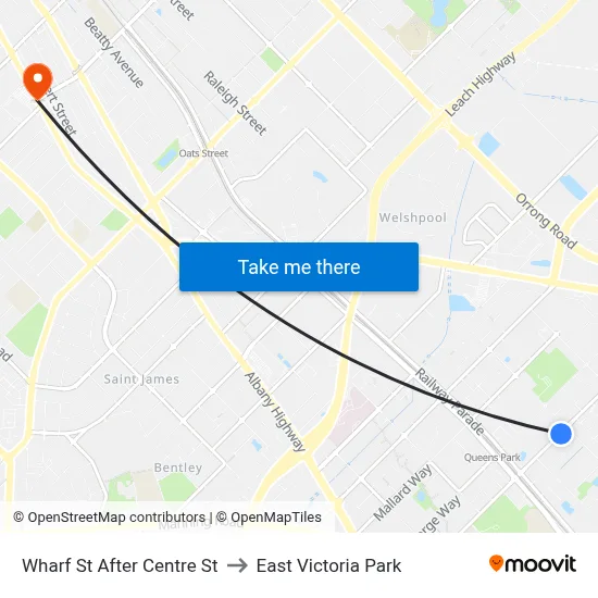 Wharf St After Centre St to East Victoria Park map