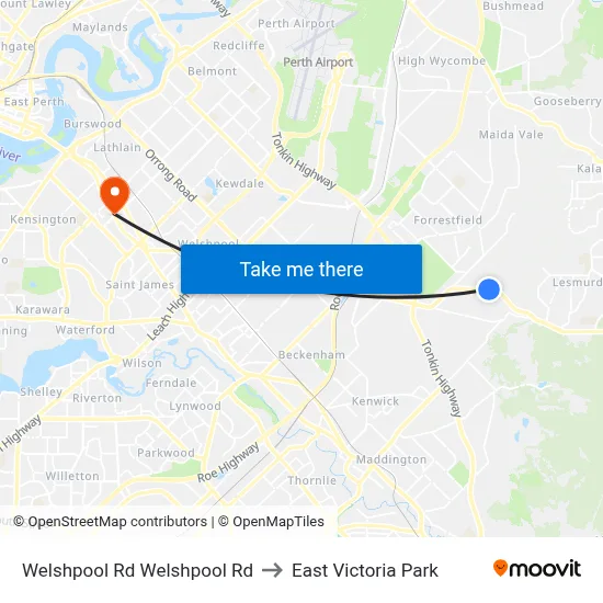 Welshpool Rd Welshpool Rd to East Victoria Park map