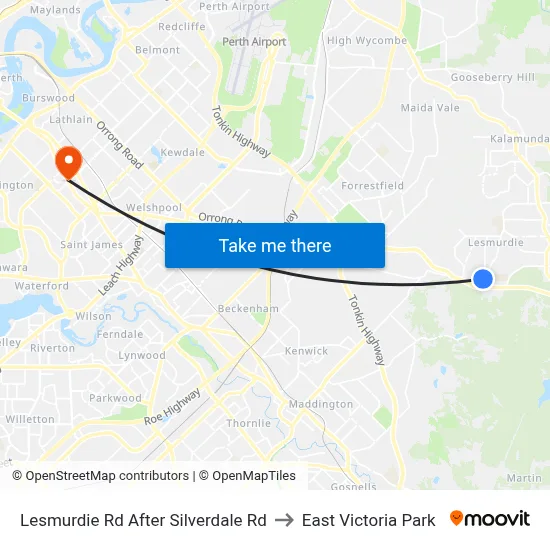 Lesmurdie Rd After Silverdale Rd to East Victoria Park map