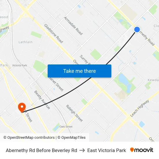Abernethy Rd Before Beverley Rd to East Victoria Park map