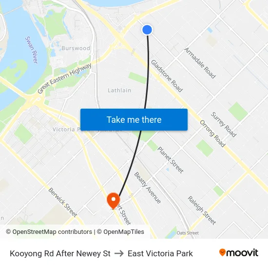 Kooyong Rd After Newey St to East Victoria Park map