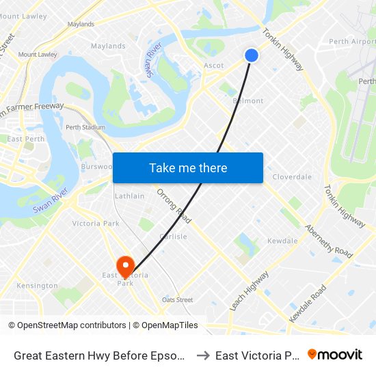 Great Eastern Hwy Before Epsom Av to East Victoria Park map