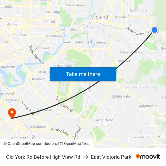 Old York Rd Before High View Rd to East Victoria Park map