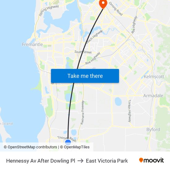 Hennessy Av After Dowling Pl to East Victoria Park map