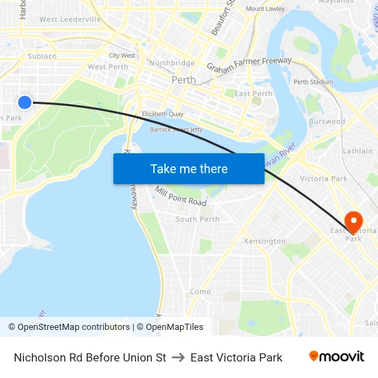 Nicholson Rd Before Union St to East Victoria Park map