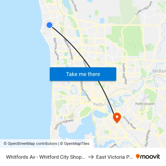 Whitfords Av - Whitford City Shop Ctre to East Victoria Park map