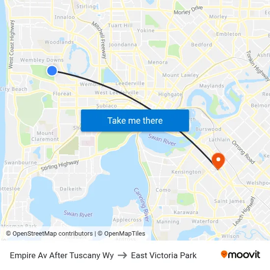 Empire Av After Tuscany Wy to East Victoria Park map