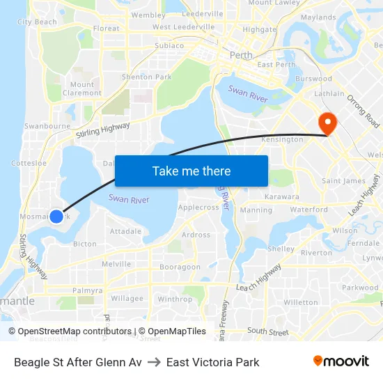 Beagle St After Glenn Av to East Victoria Park map
