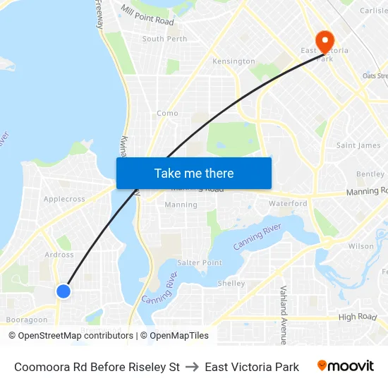 Coomoora Rd Before Riseley St to East Victoria Park map