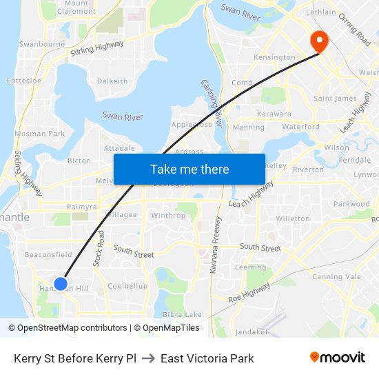 Kerry St Before Kerry Pl to East Victoria Park map