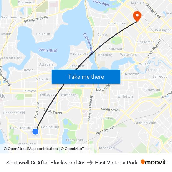 Southwell Cr After Blackwood Av to East Victoria Park map