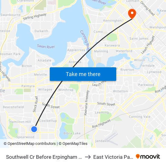 Southwell Cr Before Erpingham Rd to East Victoria Park map