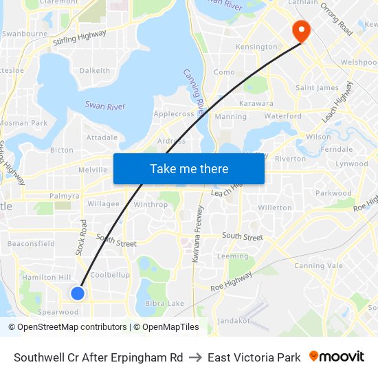 Southwell Cr After Erpingham Rd to East Victoria Park map