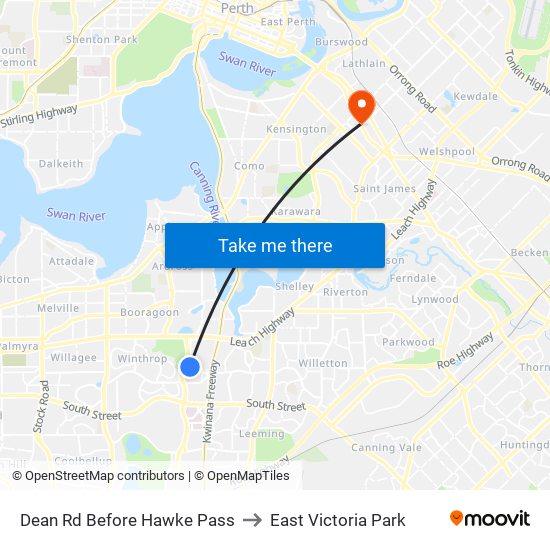 Dean Rd Before Hawke Pass to East Victoria Park map