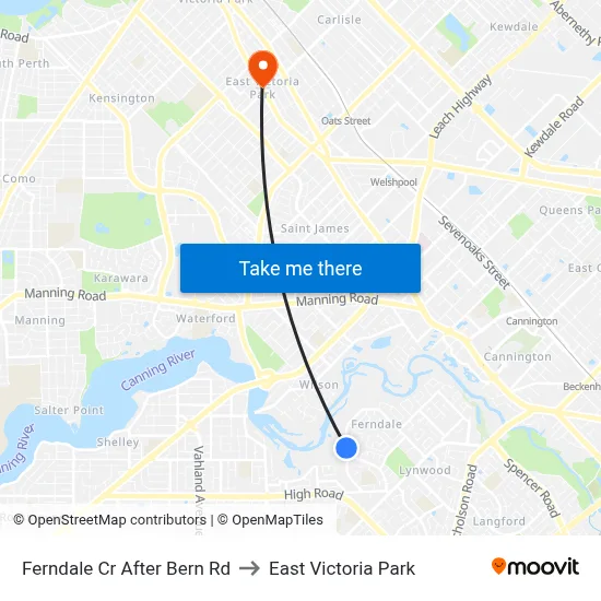 Ferndale Cr After Bern Rd to East Victoria Park map