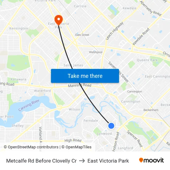 Metcalfe Rd Before Clovelly Cr to East Victoria Park map