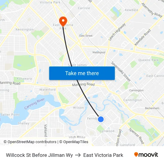 Willcock St Before Jillman Wy to East Victoria Park map