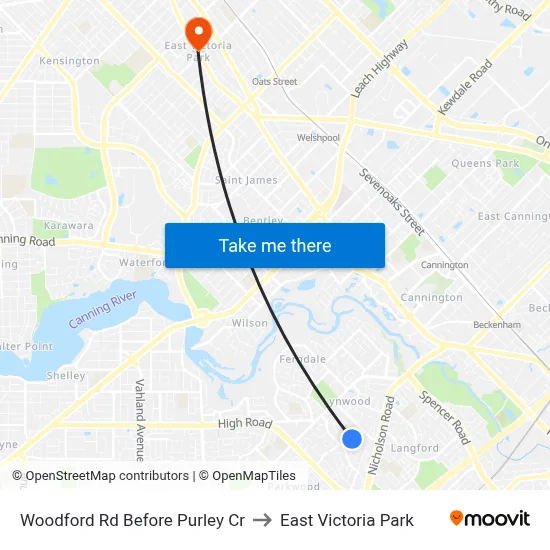 Woodford Rd Before Purley Cr to East Victoria Park map