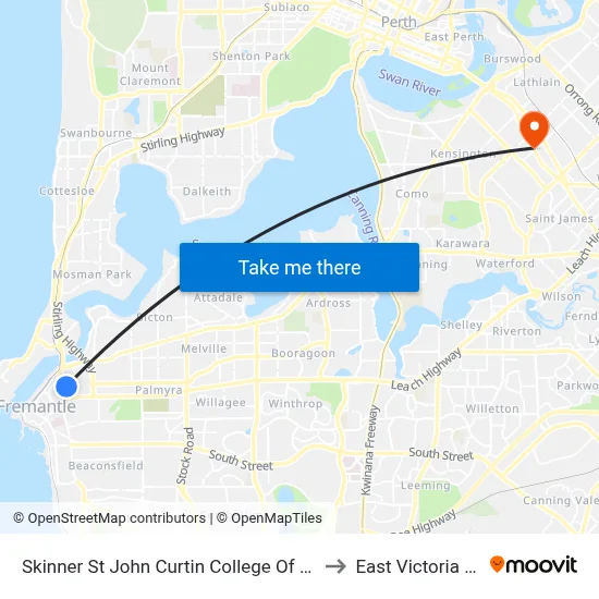 Skinner St John Curtin College Of the Arts to East Victoria Park map