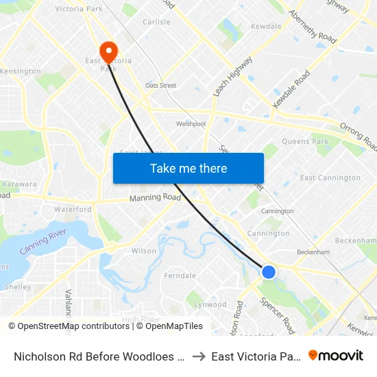 Nicholson Rd Before Woodloes St to East Victoria Park map