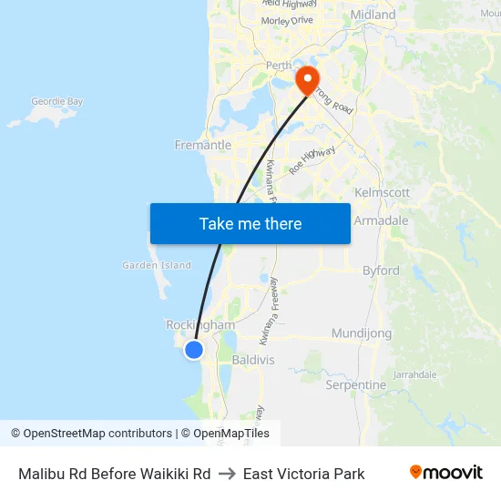 Malibu Rd Before Waikiki Rd to East Victoria Park map