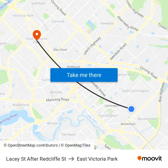 Lacey St After Redcliffe St to East Victoria Park map