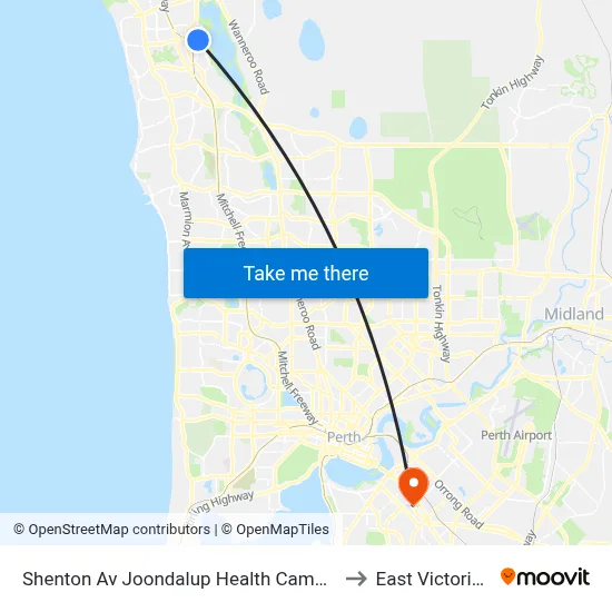 Shenton Av Joondalup Health Campus Cat Id 17 to East Victoria Park map