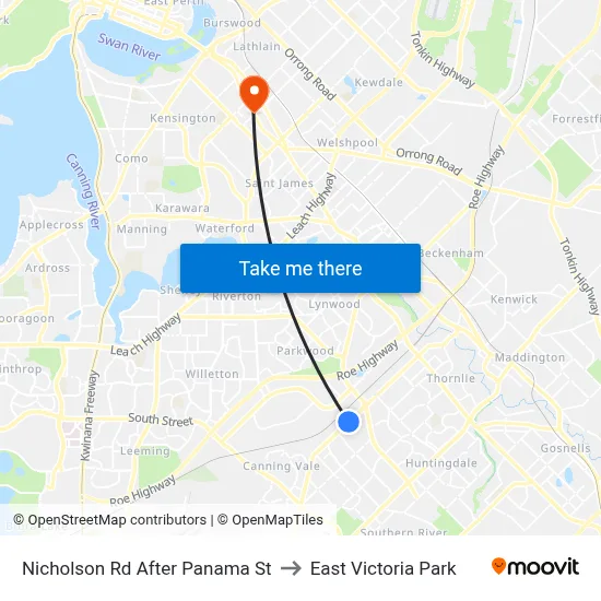 Nicholson Rd After Panama St to East Victoria Park map