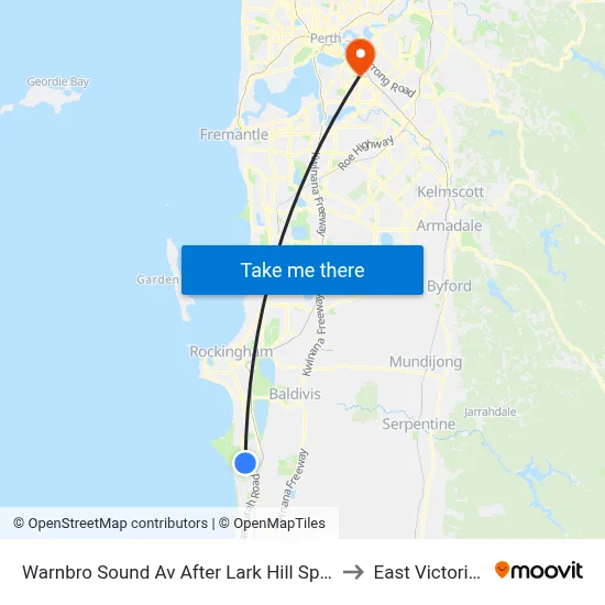 Warnbro Sound Av After Lark Hill Sports Complex to East Victoria Park map