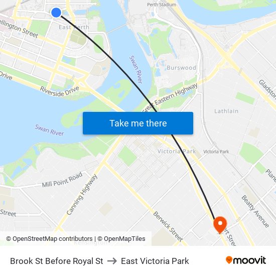 Brook St Before Royal St to East Victoria Park map