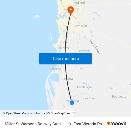 Millar St Waroona Railway Station to East Victoria Park map