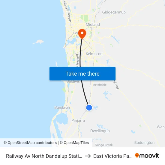 Railway Av North Dandalup Station to East Victoria Park map