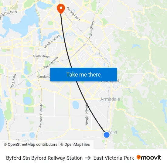Byford Stn Byford Railway Station to East Victoria Park map