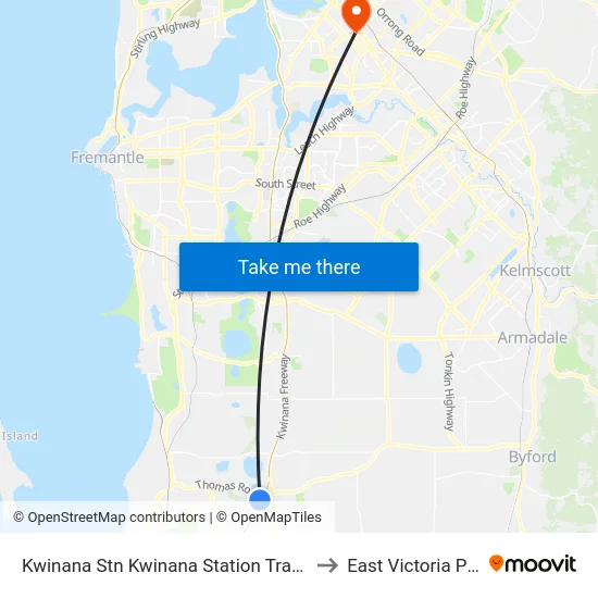 Kwinana Stn Kwinana Station Transwa to East Victoria Park map