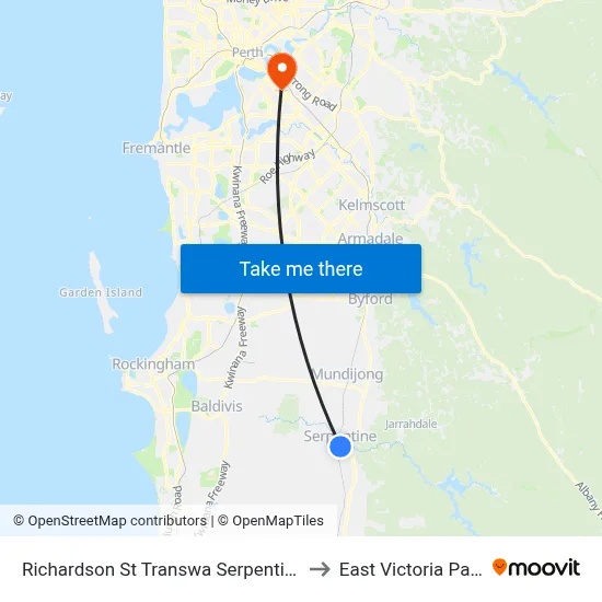 Richardson St Transwa Serpentine to East Victoria Park map