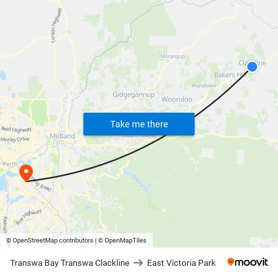 Transwa Bay Transwa Clackline to East Victoria Park map