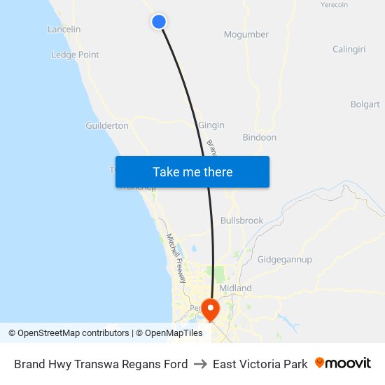 Brand Hwy Transwa Regans Ford to East Victoria Park map