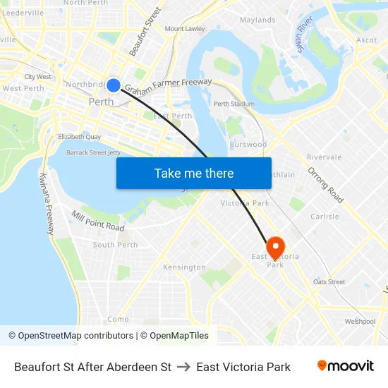 Beaufort St After Aberdeen St to East Victoria Park map