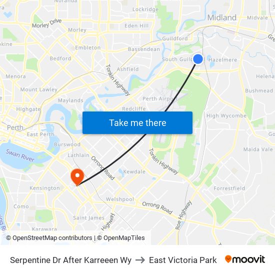 Serpentine Dr After Karreeen Wy to East Victoria Park map